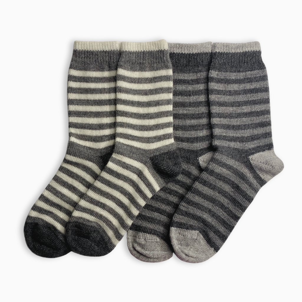 Classic Kids Socks Pack with 2 pairs, White and Grey, Alpaca Wool Socks, Front