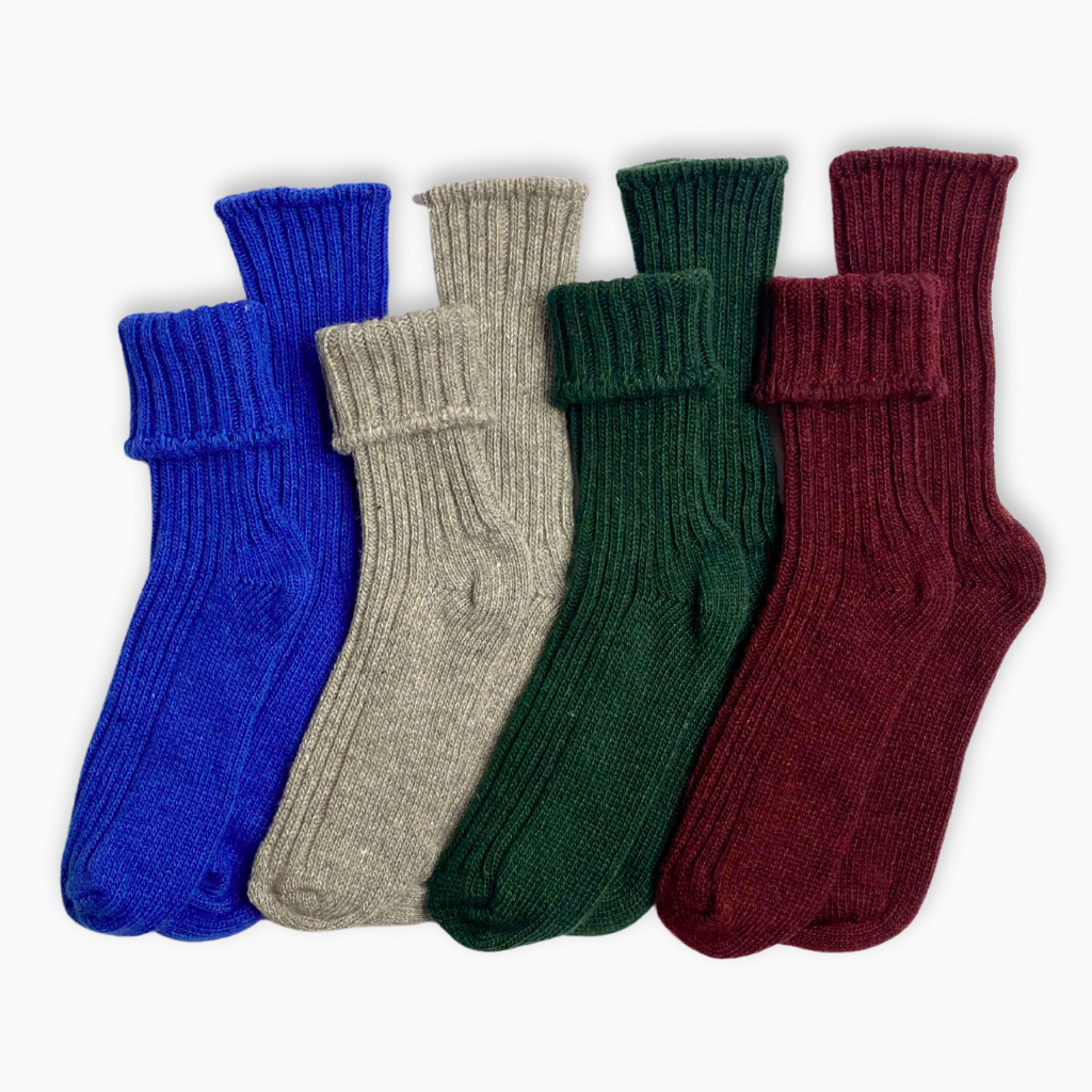 Eco Wool Kids Socks - Pack 4 pairs (Blue/Grey/Green/Bourdeaux)