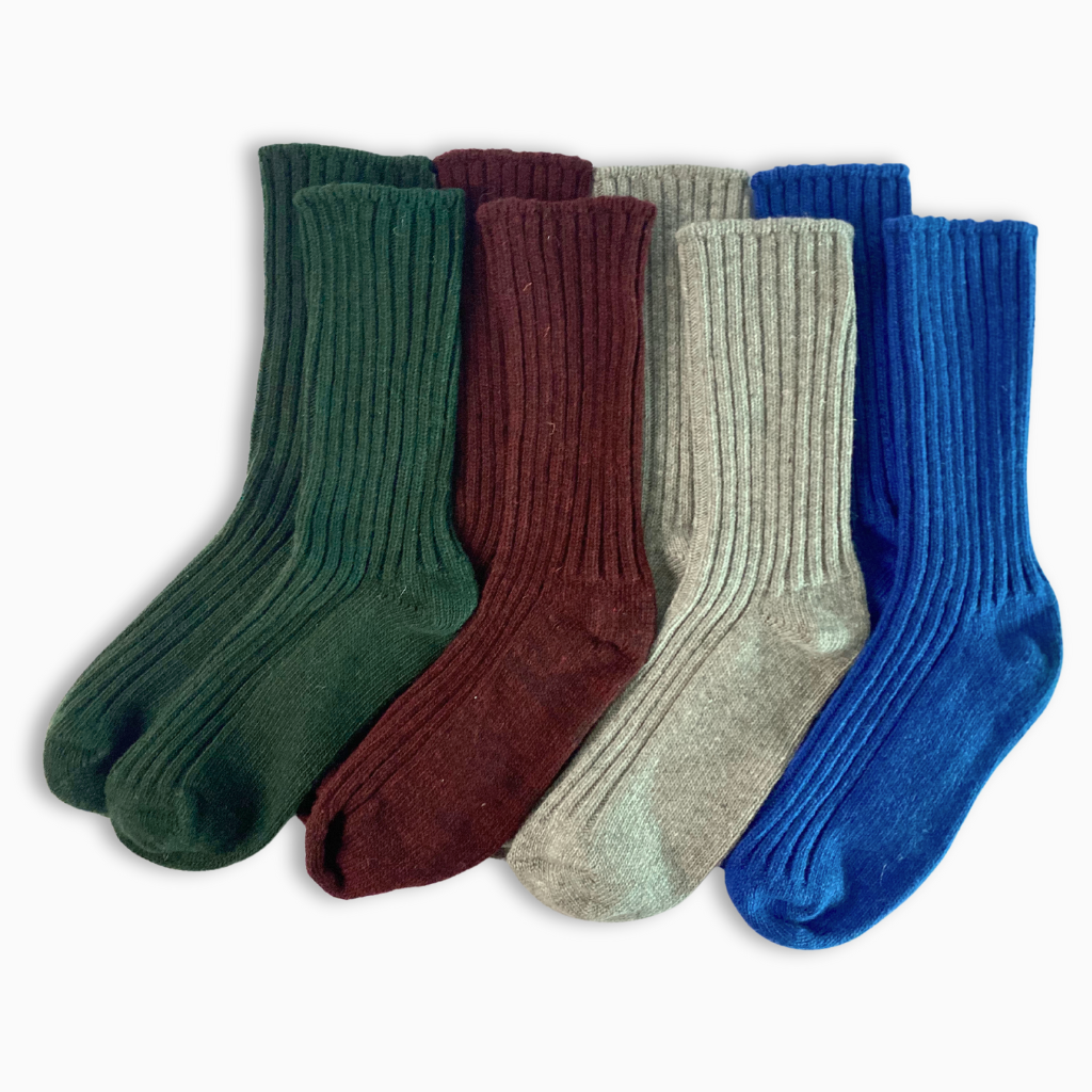 Eco Wool Socks - Pack 4 pairs (Green/Bourdeaux/Grey/Blue)