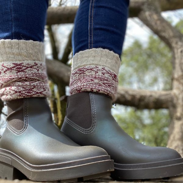 Mountain Socks, Wool Socks, Red, Wearing